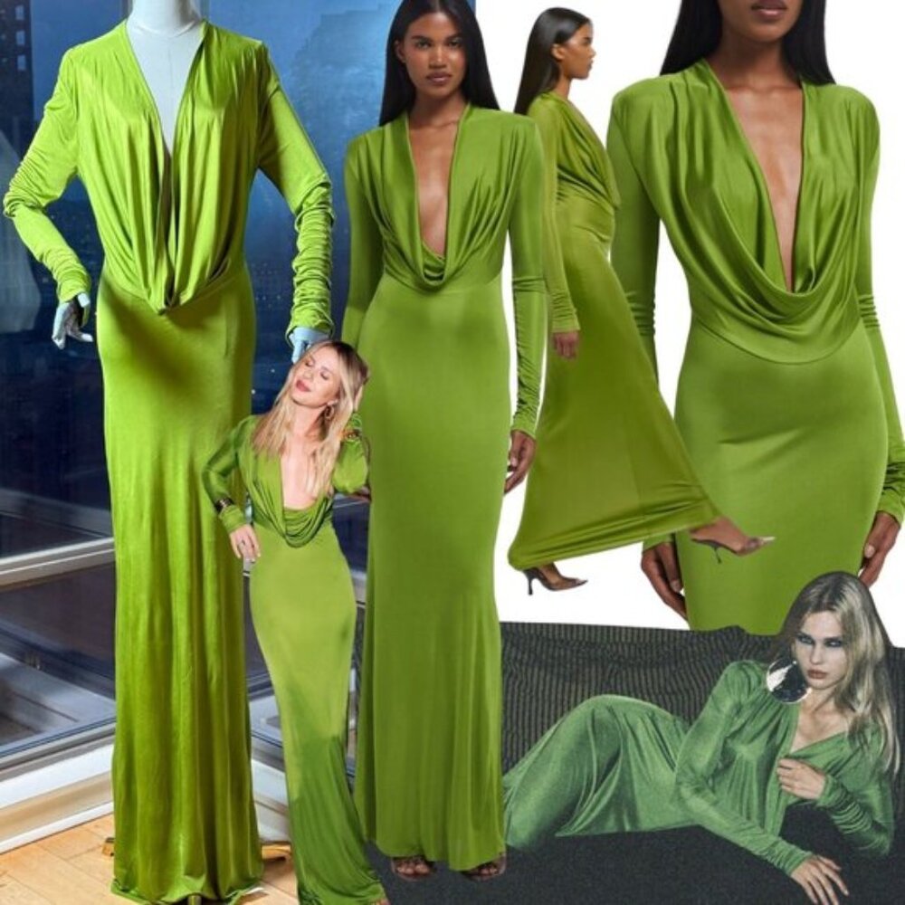 🆕 RAT & BOA 🧿 NWOT Octavia Long Sleeve Column Maxi Dress, Green - Sz L US 8